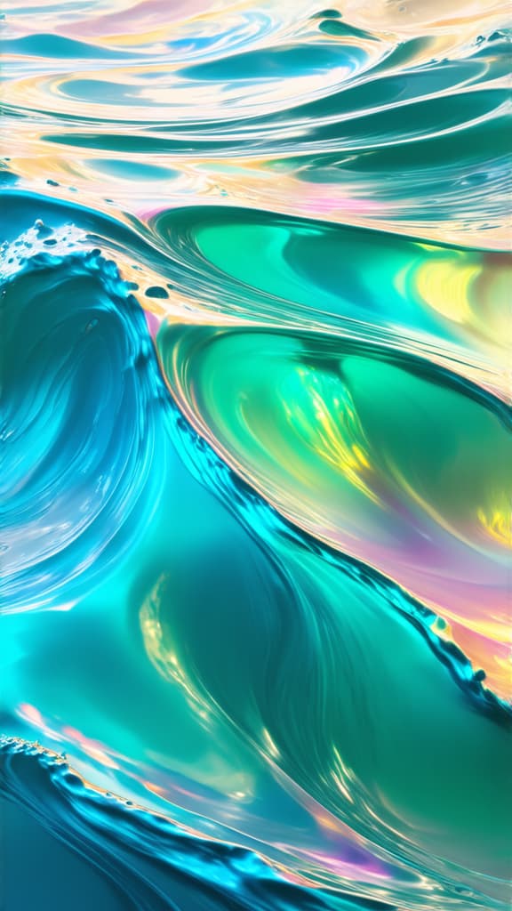  epic realistic, hyperdetailed, (cycles render:1.3), caustics, (glossy:0.58), (artstation:0.82),full screen background of pearlescent waves in pastel colors ar 9:16