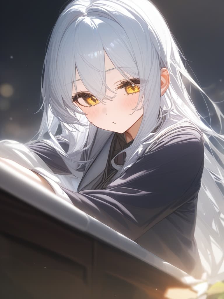  e cup, white hair, yellow eyes, masterpiece, best quality,8k,ultra detailed,high resolution,an extremely delicate and beautiful,hyper detail