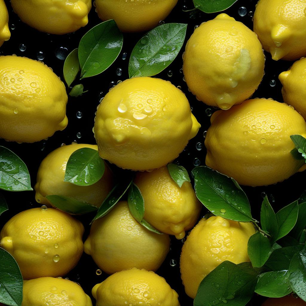  hyperrealistic art juicy yellow lemons with dew drops and green leaves, many, on a black background, shot at a distance of 100 cm, hyperrealistic, professional photo, 5d, realistic, 64k, high resolution, high detail, bright and juicy, bright lighting, aesthetically pleasing, beautiful . extremely high resolution details, photographic, realism pushed to extreme, fine texture, incredibly lifelike