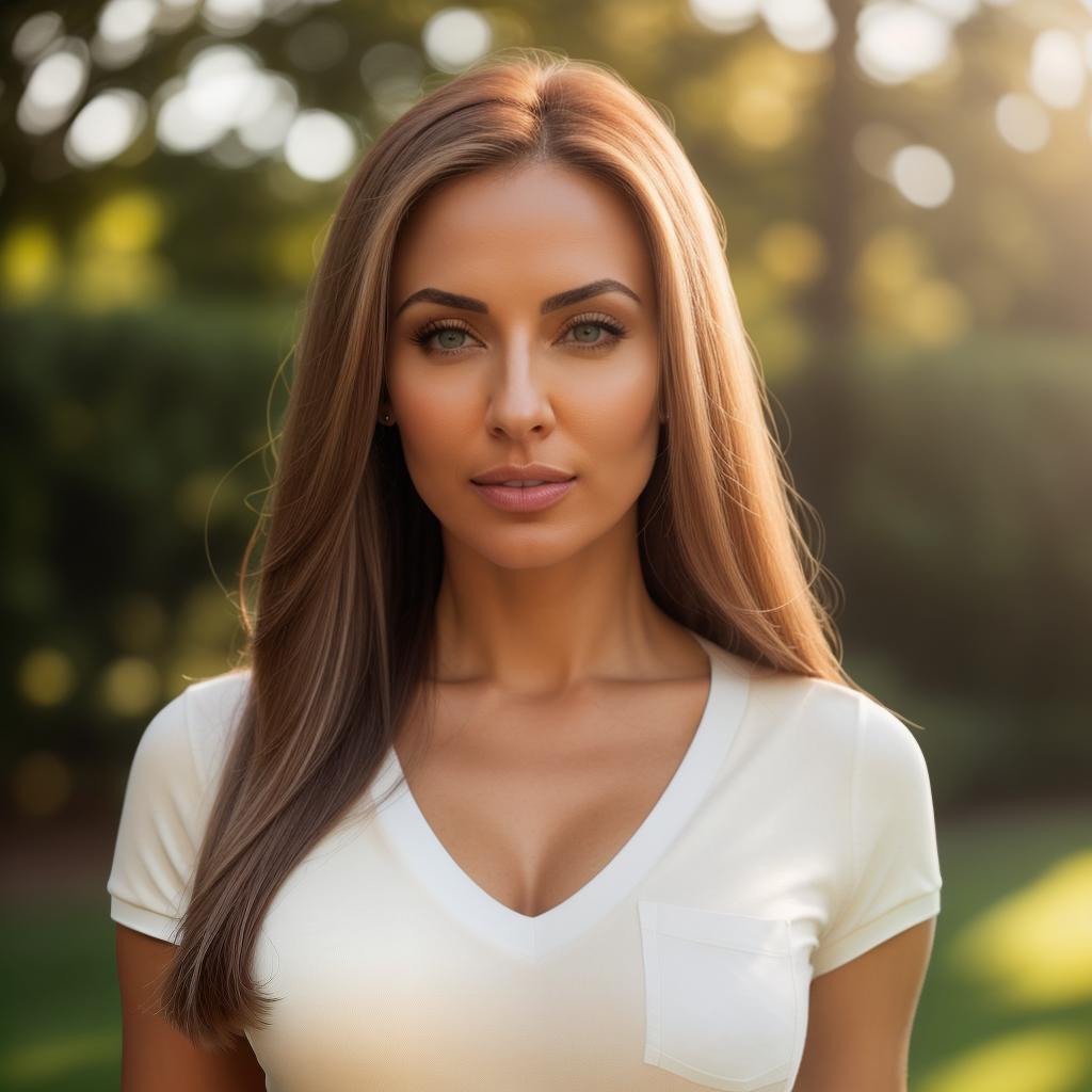  (((realistic full torso frontal head shot of a light beige to medium tan skin tone woman))), gisela ivy krause, ((caucasian heritage)), immature face, blue eye color, ((straight hair style)), ((red hair color)), ((athletic body type)), medium size, athletic size, (immature broad flat nose), (immature high cheekbones), (immature angular jawline), (immature thin lips), (immature broad forehead), (immature even eyebrows), (immature rounded chin), standing straight looking directly into the camera,((wearing fitted polo shirt with deep v neck and monogrammed pocket)), backyard in background, 1girl, best quality, highest quality, award winning photo, masterpiece, raw, professional photography, photorealism, sharp focus, cinematic hyperrealistic, full body, detailed clothing, highly detailed, cinematic lighting, stunningly beautiful, intricate, sharp focus, f/1. 8, 85mm, (centered image composition), (professionally color graded), ((bright soft diffused light)), volumetric fog, trending on instagram, trending on tumblr, HDR 4K, 8K