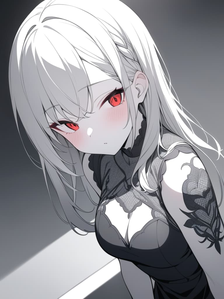  monochrome, red eyes, guns, bob's hair, girl, black dress, masterpiece, best quality,8k,ultra detailed,high resolution,an extremely delicate and beautiful,hyper detail