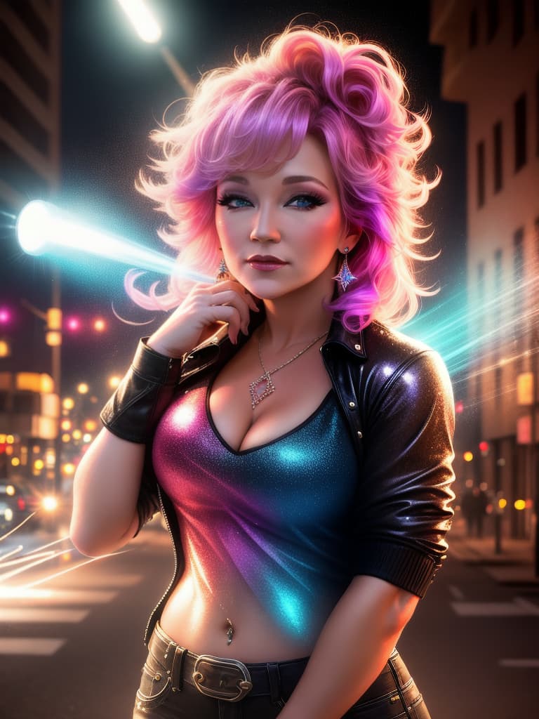  A younger country singer Tanya Tucker, medium shot, upper body, spotlight, long exposure lighting, street art style spray paint, glamour lighting