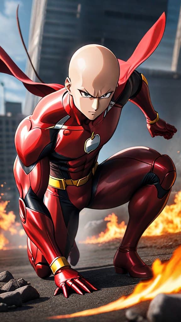  anime art: saitama's mysterious strength hints at a divine origin, sparking fan theories on his limitless power. hyperrealistic, full body, detailed clothing, highly detailed, cinematic lighting, stunningly beautiful, intricate, sharp focus, f/1. 8, 85mm, (centered image composition), (professionally color graded), ((bright soft diffused light)), volumetric fog, trending on instagram, trending on tumblr, HDR 4K, 8K