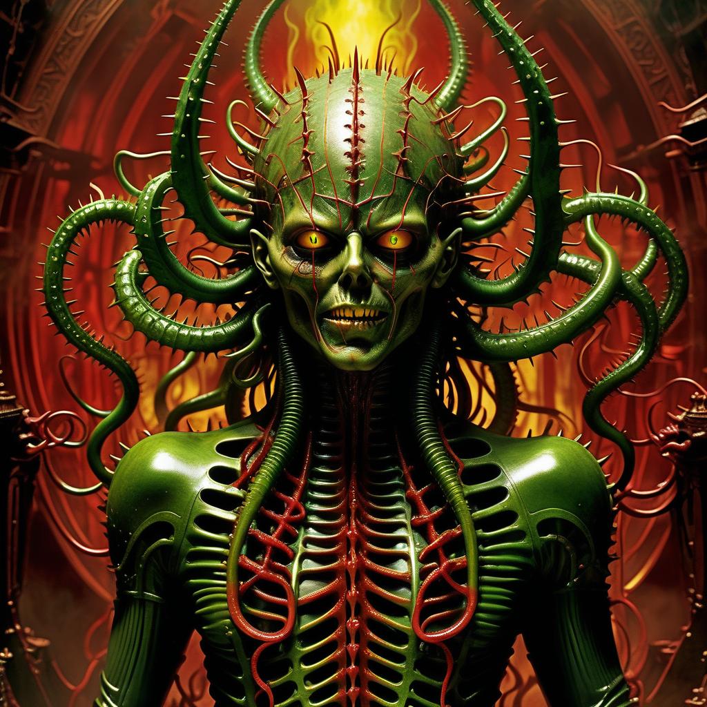  beautiful demone hellraiser whisperer giger demon looks scary prickly red watch in yellow smoke and green sparks suction wings looks scary prickly red watch in yellow smoke and green sparks suction cups tentacles eyes all lower jaw sting tentacles claws and a terrible moan in red smoke