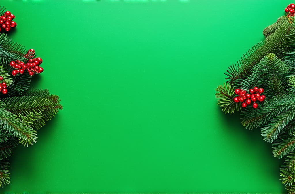  professional detailed photography, green background decorated with christmas tree branches on the edges ar 3:2, (muted colors, dim colors, soothing tones), (vsco:0.3)