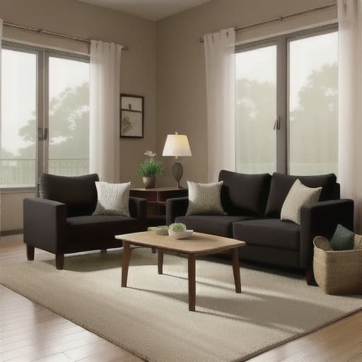  imagine a cozy living room with soft, earth toned furniture arranged in a way that promotes an open flow of energy. sunlight filters in through sheer curtains, casting a warm glow over the room. a comfortable distance separates the armchairs and couches, allowing for ample space between each piece of furniture. on a coffee table in the center of the room, a vase of fresh flowers adds a touch of natural beauty. in this tranquil setting, two friends sit across from each other, engaged in deep conversation. as they speak, they both intuitively respect each other's need for personal space, maintaining a comfortable distance that fosters a sense of safety and ease. each person has their own space to express themselves freely without feeling cro