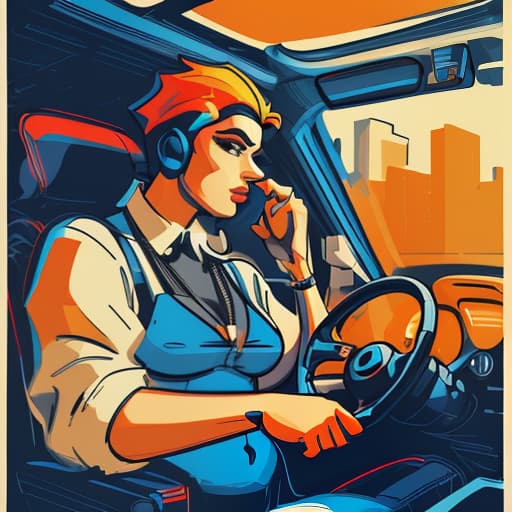  a worker driving on the drivers seat of a car, vector art, vivid colors, clean lines, sharp edges, minimalist, precise geometry, simplistic, smooth curves, bold outlines, crisp shapes, flat colors, illustration art piece, high contrast shadows, technical illustration, graphic design, vector graphics, high contrast, precision artwork, linear compositions, scalable artwork, digital art hyperrealistic, full body, detailed clothing, highly detailed, cinematic lighting, stunningly beautiful, intricate, sharp focus, f/1. 8, 85mm, (centered image composition), (professionally color graded), ((bright soft diffused light)), volumetric fog, trending on instagram, trending on tumblr, HDR 4K, 8K