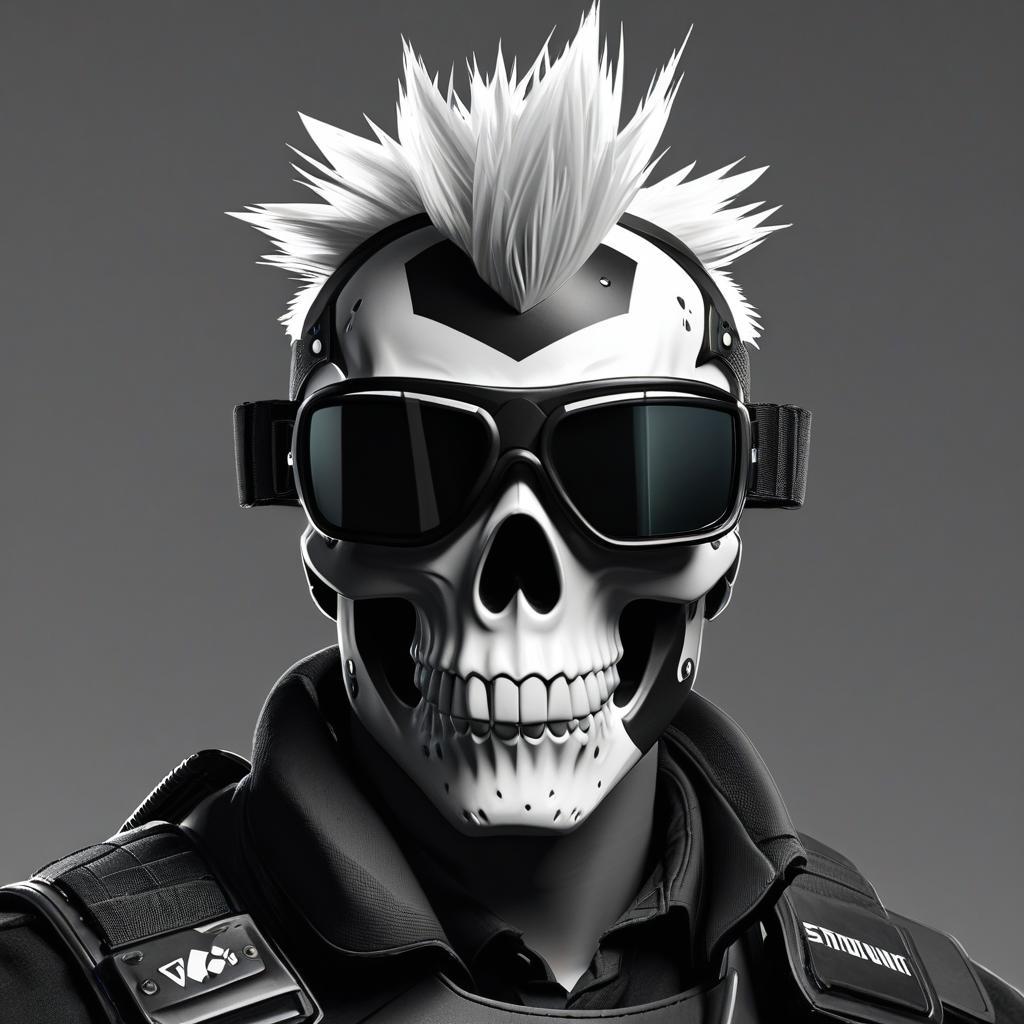  generate a logo for a youtube channel that does cqb that is only black and white with a skull with a mohawk and night vision googles from a side view that is not to cartoony and says voclub on or near the mohawk with sharp canine teeth