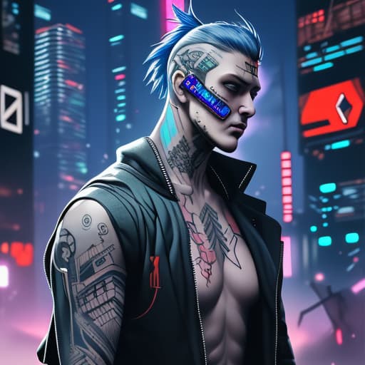  Digital tatoos of cyberpunk man