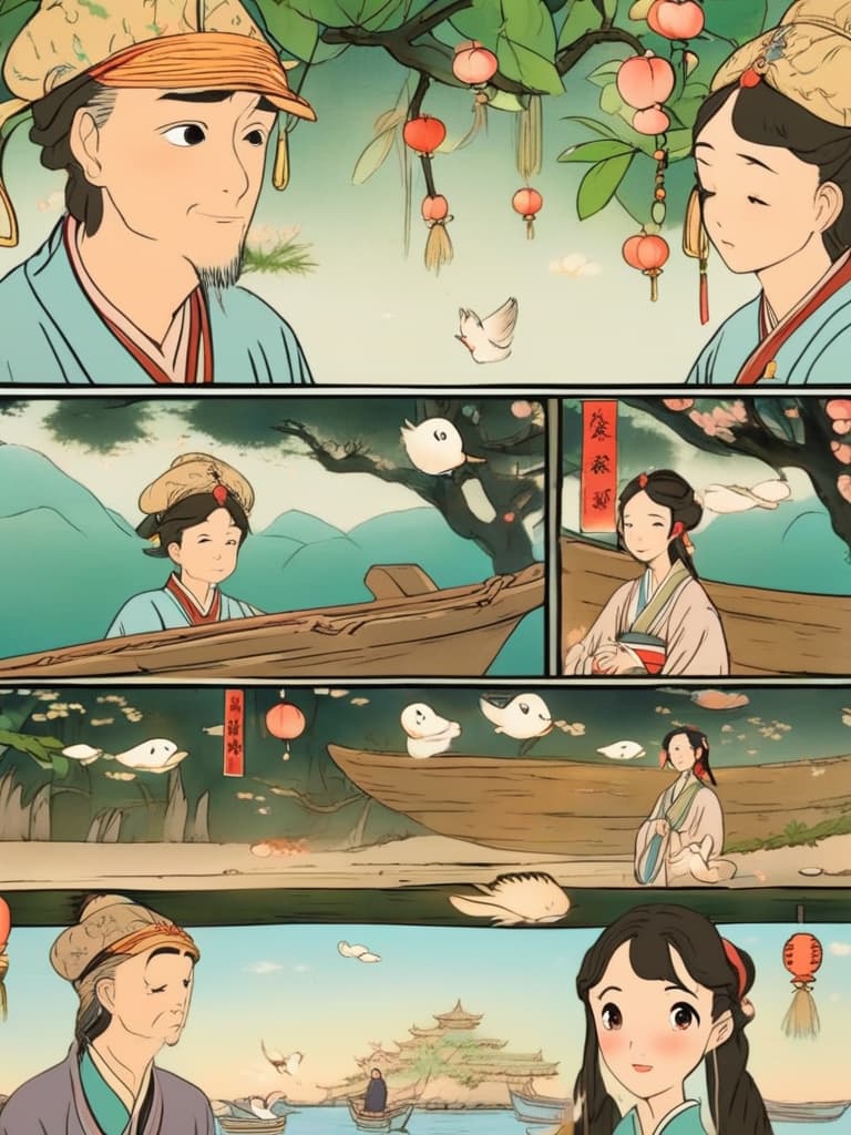  the last video focused on the feelings of ancient chinese men. he sits on a boat, looking at the people on the shore, and his heart is full of emotion. although peach blossoms are so deep。