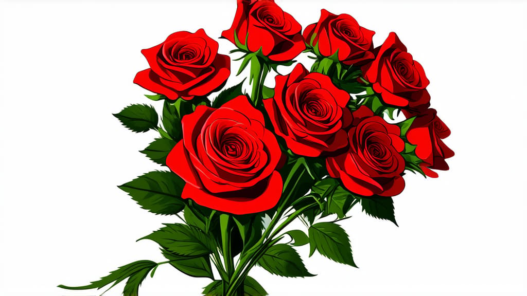  flat illustration, flaticon, (illustration:1.15), bouquet of red roses on a white background ar 16:9, [cory loftis, strobist, pascal campion :: 0.2]