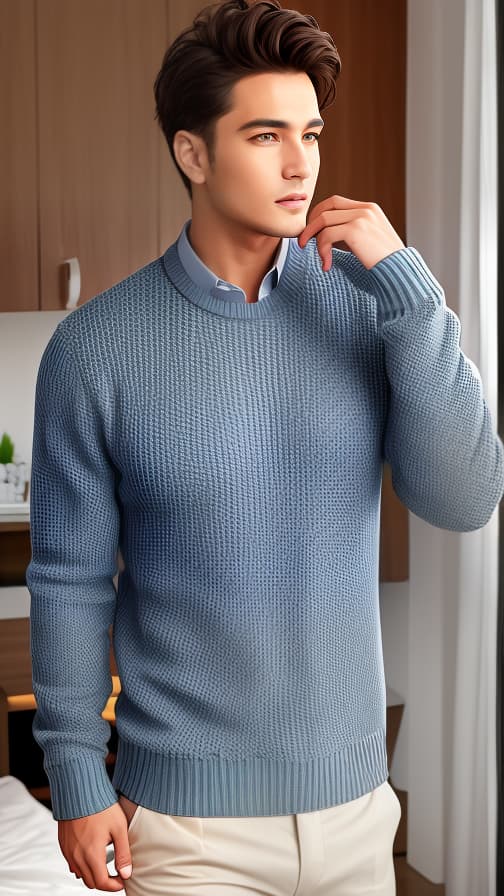  Beautiful man in sweater in room at night Men