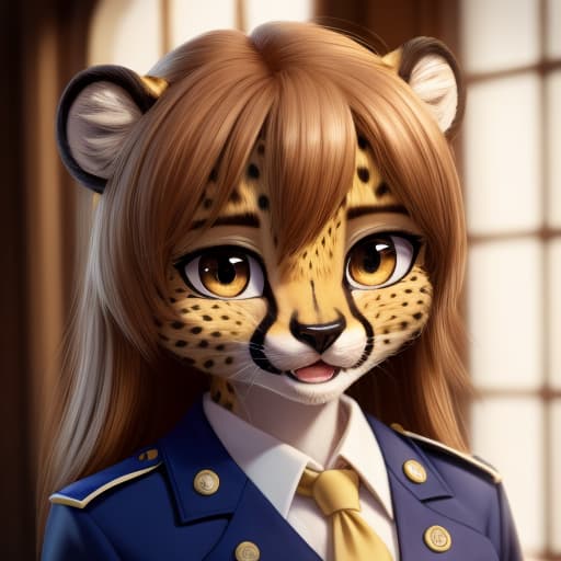  Female Cheetah anthromorph, young, , cute, mini-, uniform, pink , clroom, open eyes, masterpiece, 4k, fine details,