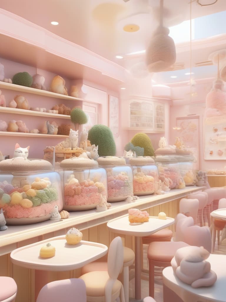  lots of dessert, pastel color, cat cafe, masterpiece, best quality,8k,ultra detailed,high resolution,an extremely delicate and beautiful,hyper detail