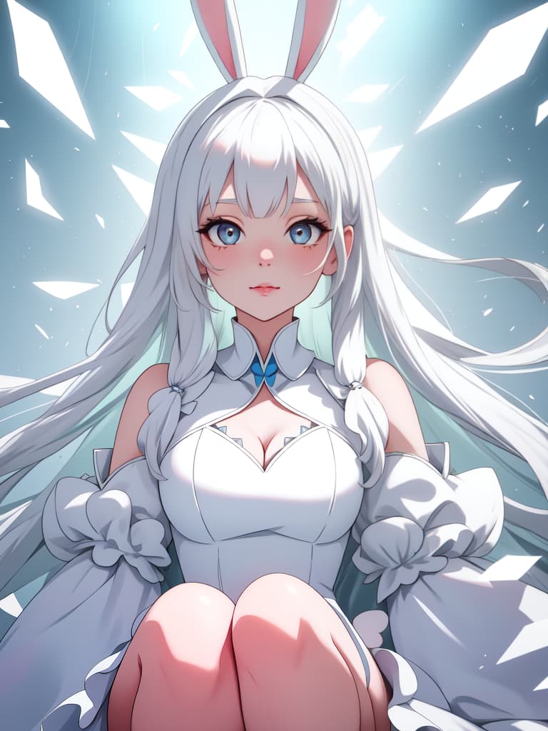  bunny, white hair, cute, masterpiece, best quality,8k,ultra detailed,high resolution,an extremely delicate and beautiful,hyper detail