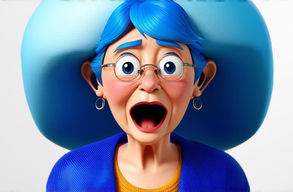  shocked surprised asian senior woman isolated on white background, close up, funny 3d cartoon illustration ar 3:2 {prompt}, maximum details