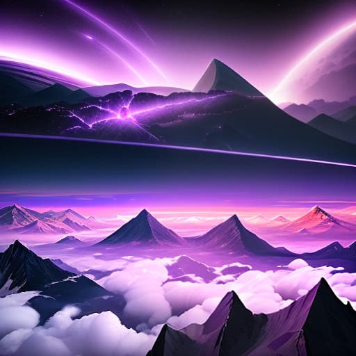  vast space, purple, mountains, clouds, meteorites