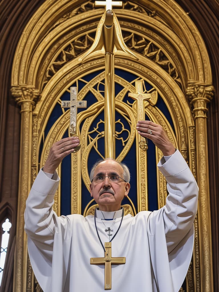  Priest at the mass holding up the eucharis