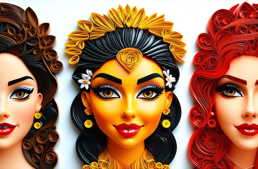  different beauty. women's heads of different nationalities. in quilling style. ar 3:2 {prompt}, maximum details