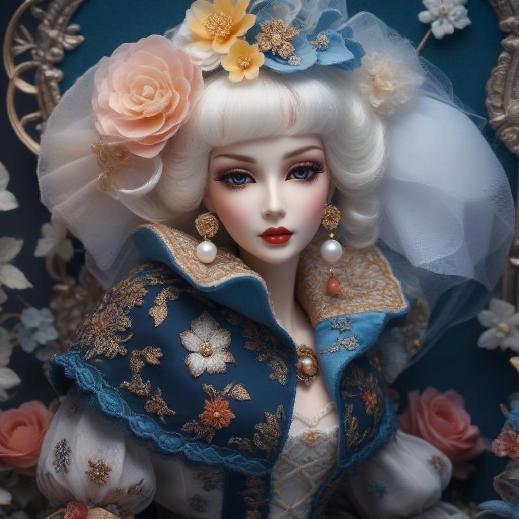  Still life with a beautiful porcelain doll; Scrapbooking technique. hyperrealistic, full body, detailed clothing, highly detailed, cinematic lighting, stunningly beautiful, intricate, sharp focus, f/1. 8, 85mm, (centered image composition), (professionally color graded), ((bright soft diffused light)), volumetric fog, trending on instagram, trending on tumblr, HDR 4K, 8K