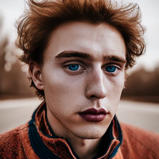 portrait+ style Russian tiktok personality LGBT queer blonde hunk dude face