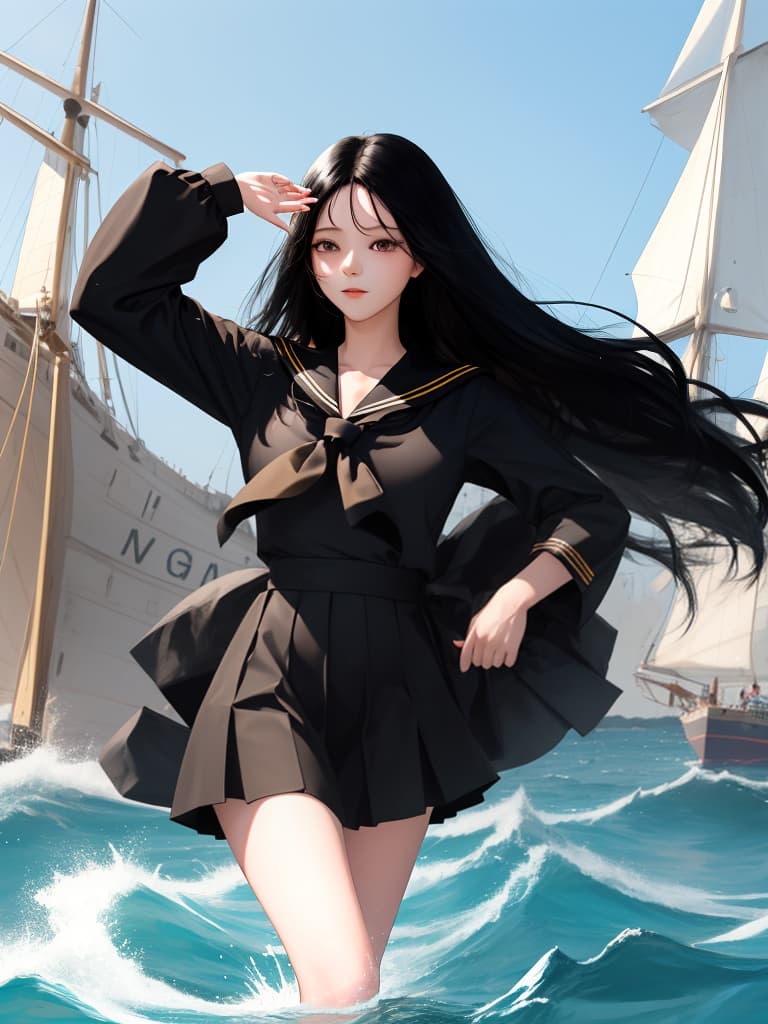  {((beautiful girl))((long black hair))(wearing black sailor suit)):1.4,looking straight ahead (upper body only)},super detail,high resolution,absurd,adopted,