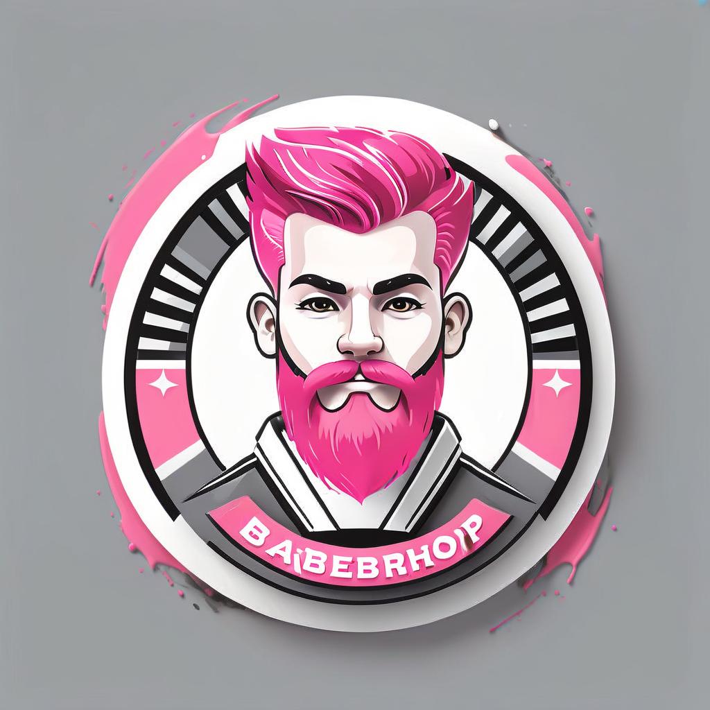  logo for the barbershop. colors: pink, white, gray, black, logo