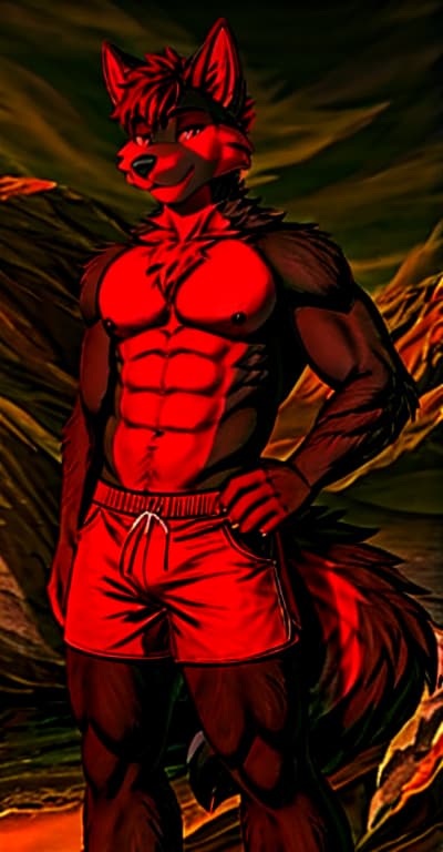  furry wolf male with red shorts