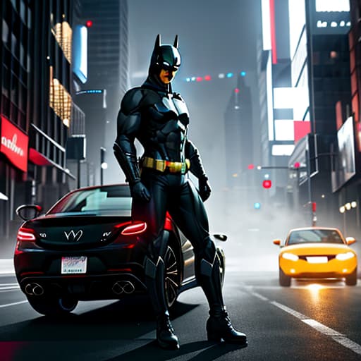  car,batman hyperrealistic, full body, detailed clothing, highly detailed, cinematic lighting, stunningly beautiful, intricate, sharp focus, f/1. 8, 85mm, (centered image composition), (professionally color graded), ((bright soft diffused light)), volumetric fog, trending on instagram, trending on tumblr, HDR 4K, 8K