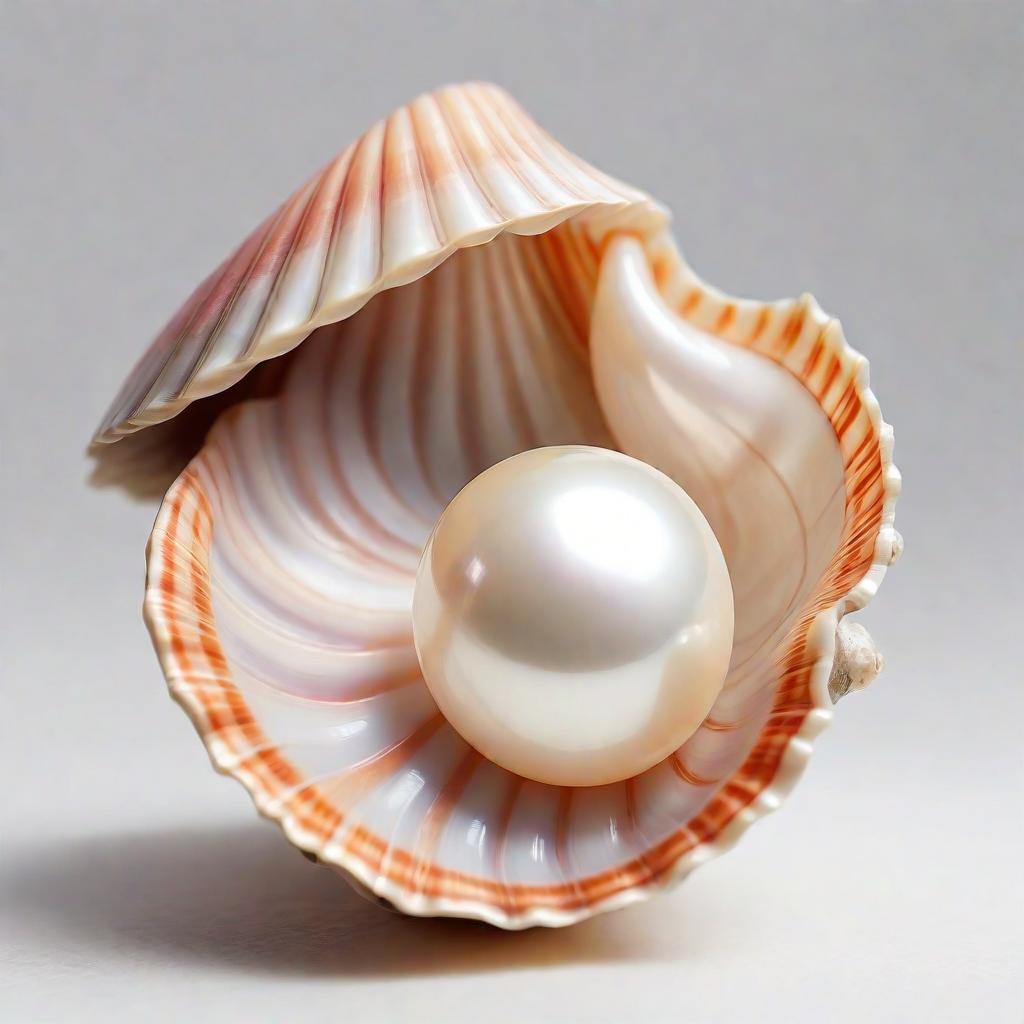  a beautiful open shell with one pearl inside. white background.