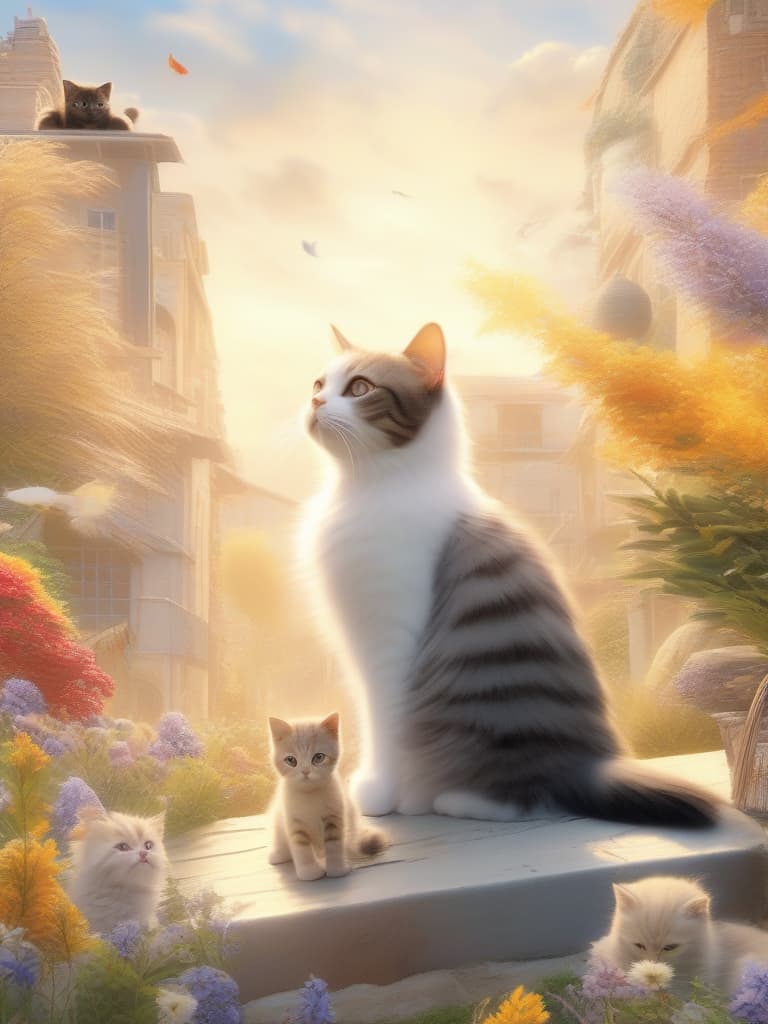  cats, sky, masterpiece, best quality,8k,ultra detailed,high resolution,an extremely delicate and beautiful,hyper detail