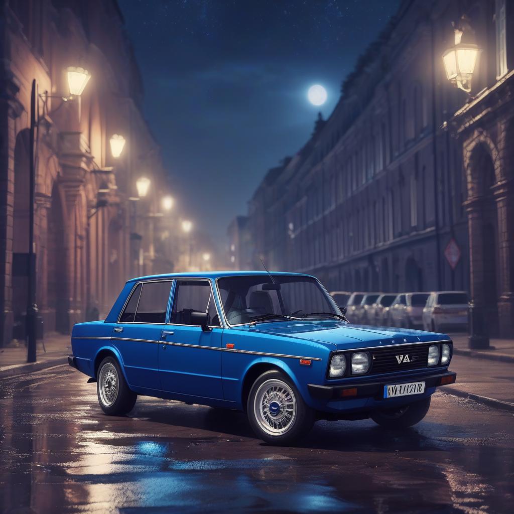  blue vaz 2107 in the blood at night