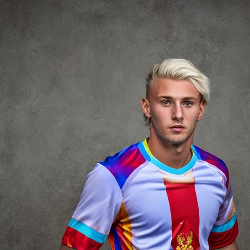 portrait+ style Russian LGBT queer footballer blonde hunk dude face