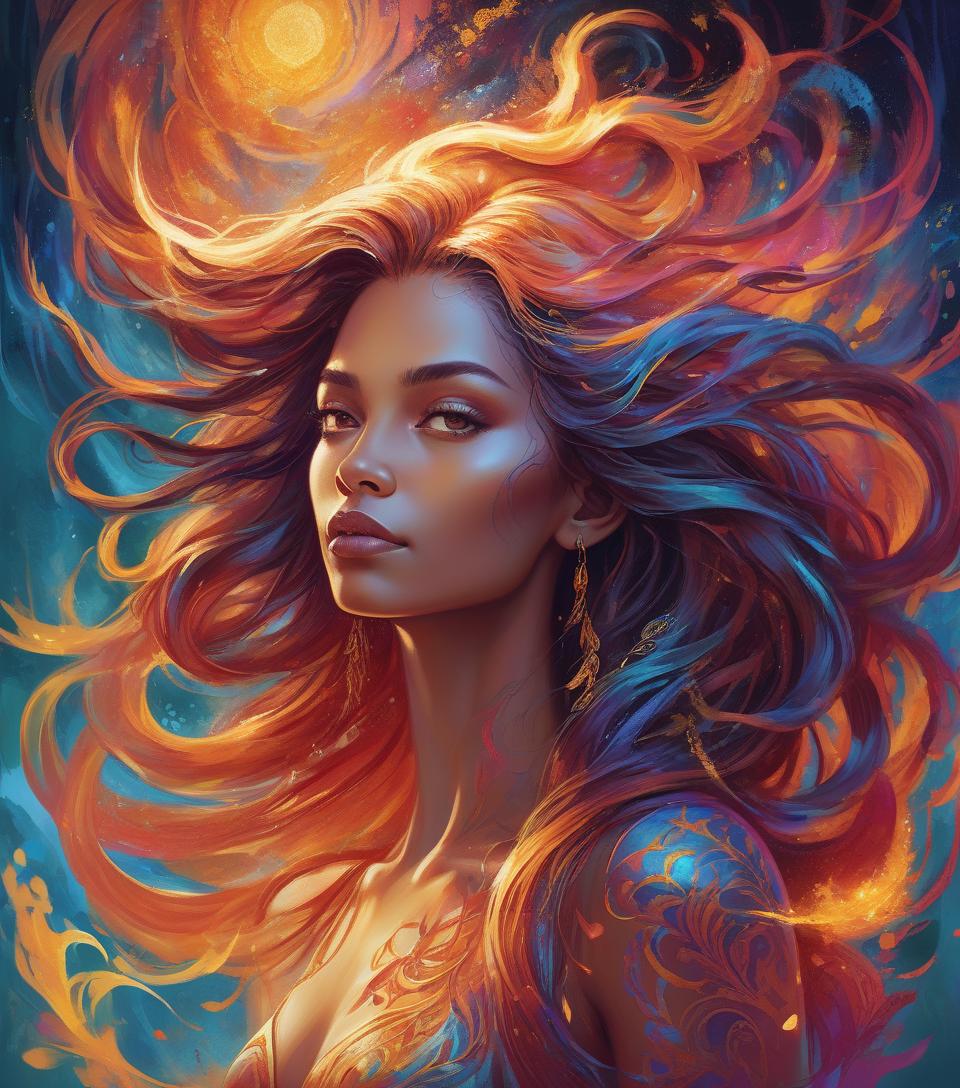  <mymodel>detailed digital painting of a powerful woman, vibrant colors, magical fantasy setting, flowing hair with intricate details, intense and confident expression, ethereal and mystical atmosphere, high quality, digital painting, fantasy, vibrant colors, flowing hair, powerful, confident, mystical, atmospheric lighting