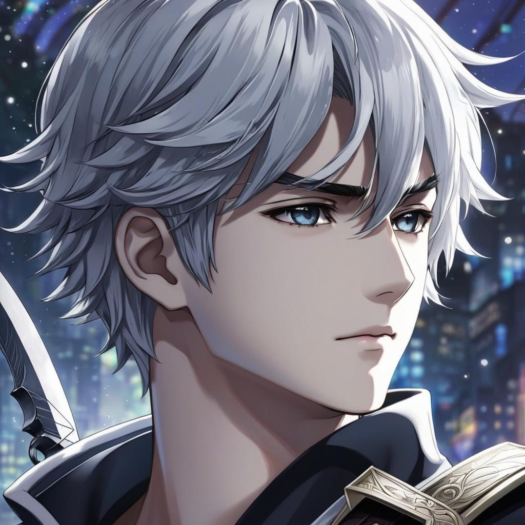  young man with black and white hair and a sickle, anime artwork, anime style, key visual, vibrant, studio anime, highly detailed