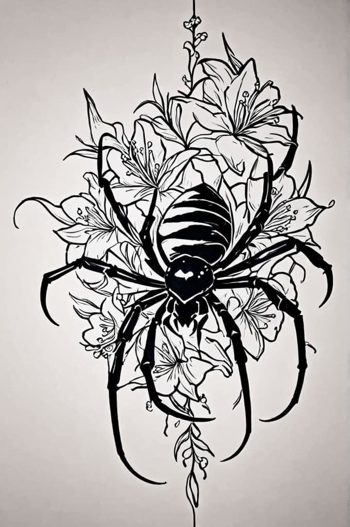  japanese dragon, cherry blossoms, spider lilly, (tattoo sketch:1.25), drawing