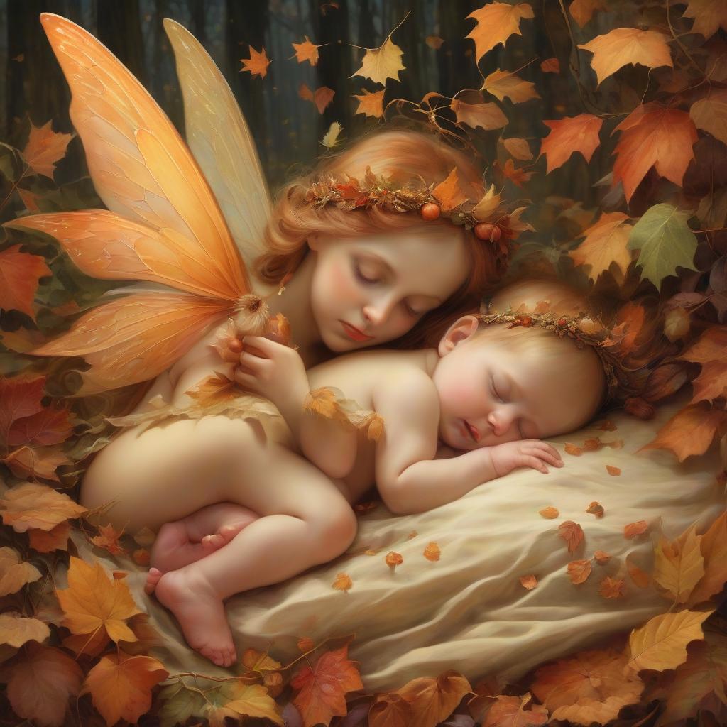  the fairy of autumn lulls the baby to sleep