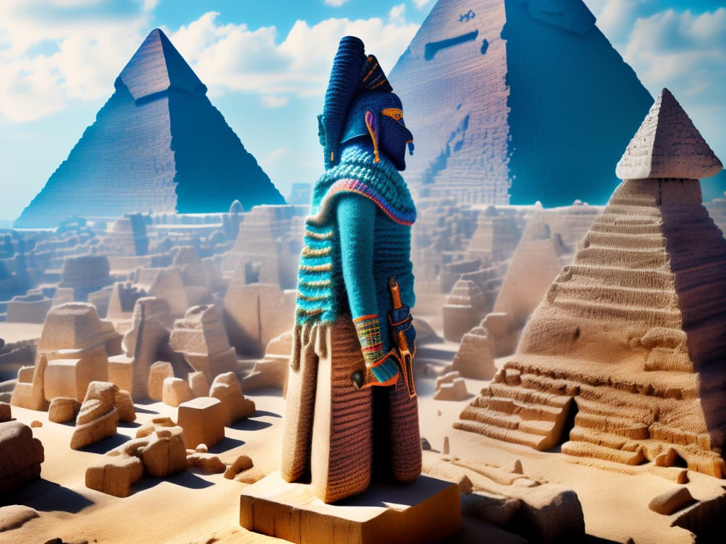 woolitize woolitize ( Pharaoh-, arms crossed holding an ankh- standing-half built pyramid in background )!! hyperrealistic, full body, detailed clothing, highly detailed, cinematic lighting, stunningly beautiful, intricate, sharp focus, f/1. 8, 85mm, (centered image composition), (professionally color graded), ((bright soft diffused light)), volumetric fog, trending on instagram, trending on tumblr, HDR 4K, 8K