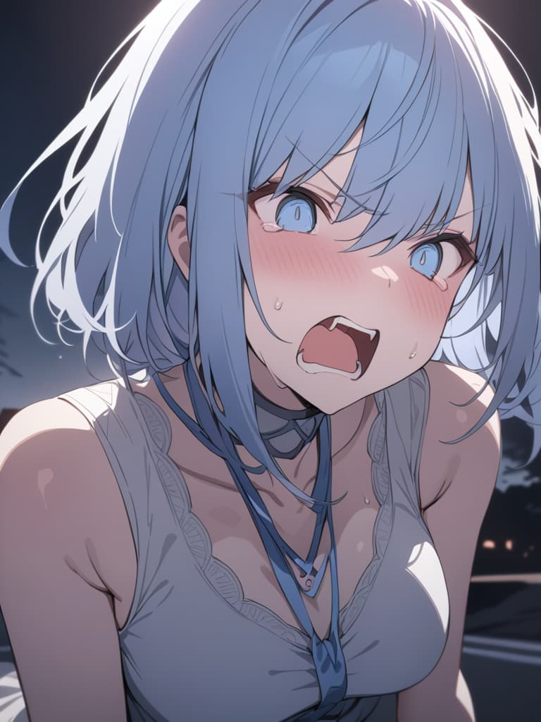  light blue hair, light blue eye, bob hair, darkness, hatred, angry crying, night, the end of the world, shouting, masterpiece, best quality,8k,ultra detailed,high resolution,an extremely delicate and beautiful,hyper detail