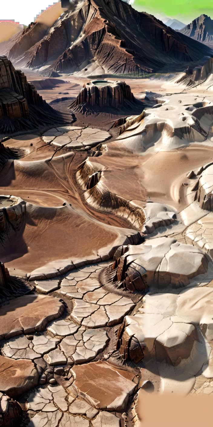  professional 3d model terrestrial biome, drought, cracked earth, mountain with platforms, mountains, sand . octane render, highly detailed, volumetric, dramatic lighting, civitai, hkmagic