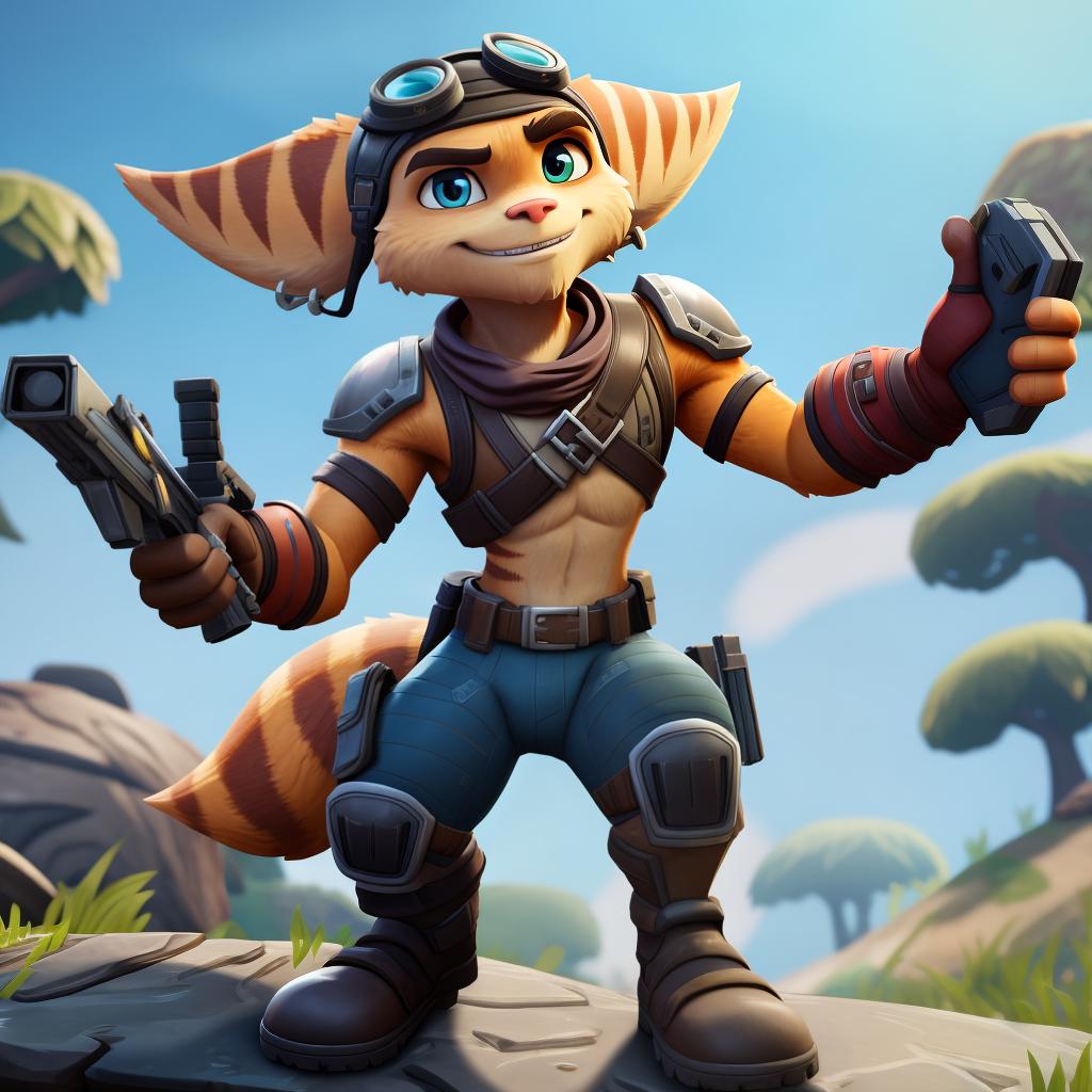  Male ratchet and clank (fortnite), full body, high quality resolution, gay, open eyes, digital art, masterpiece, 4k, fine details,