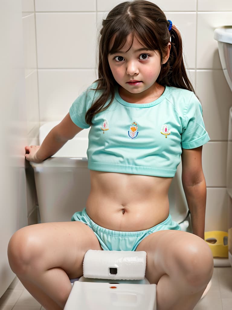  girls in poo, toilet, first grader, looking at my stomach, girl sitting in the toilet, pushing my stomach, masterpiece, best quality,8k,ultra detailed,high resolution,an extremely delicate and beautiful,hyper detail