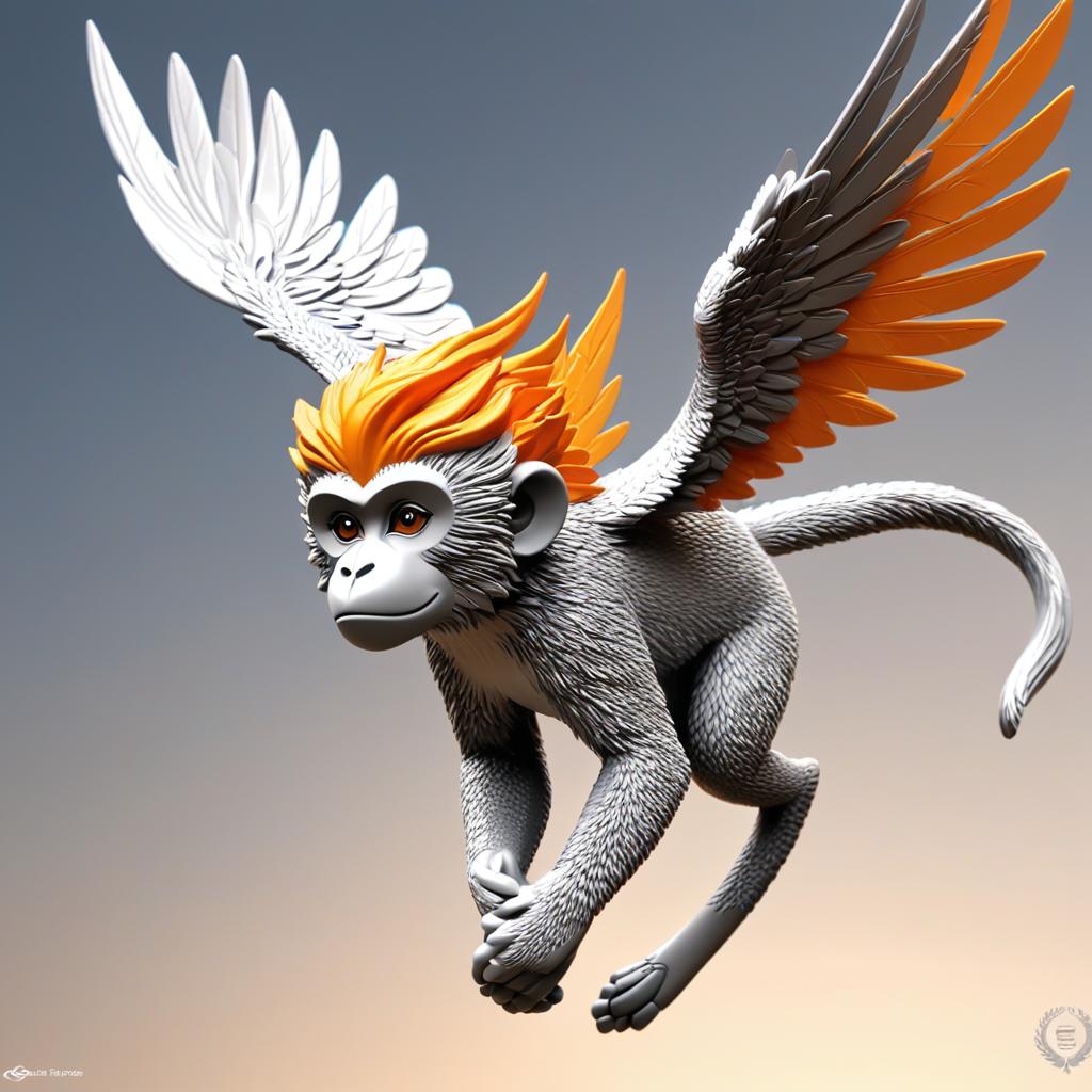  orange monkey flying with wings, award winning, professional, highly detailed, masterpiece