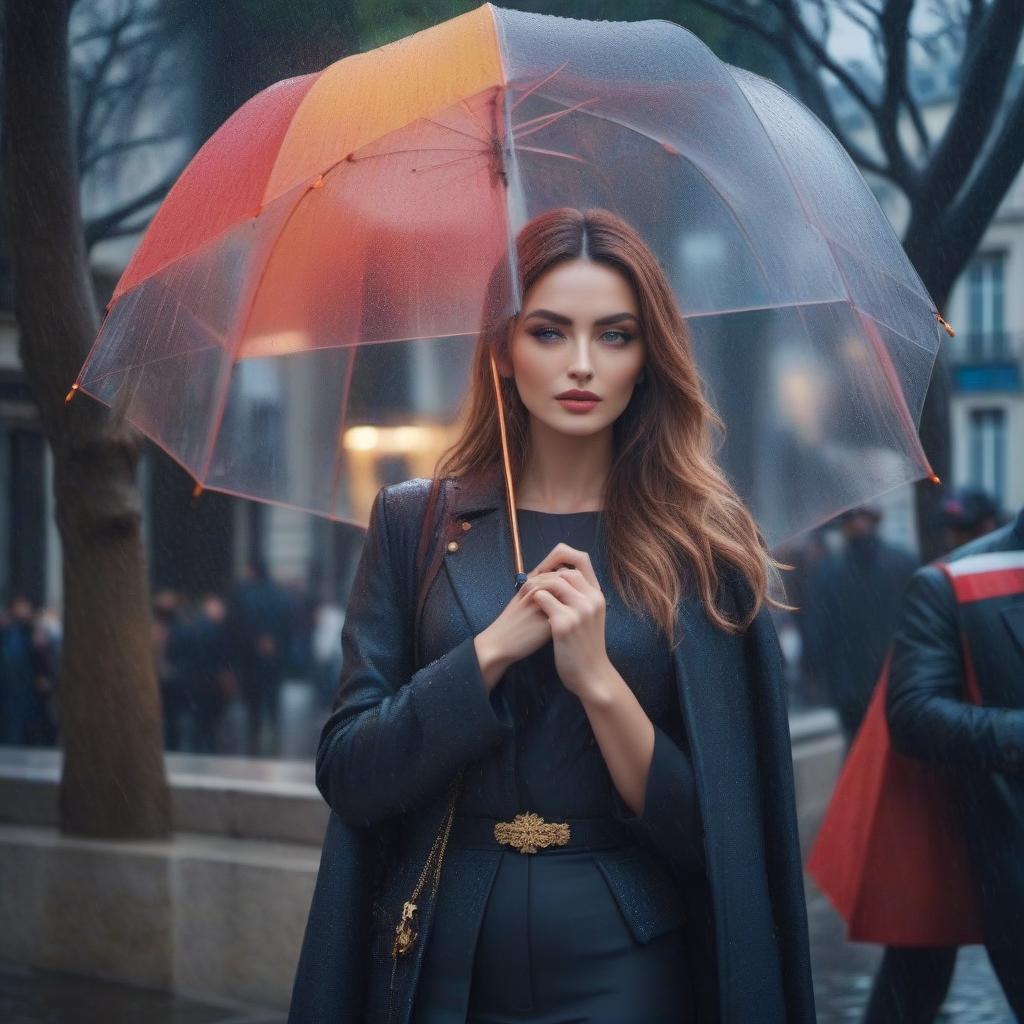  Rain in Paris, beautiful city landscape hyperrealistic, full body, detailed clothing, highly detailed, cinematic lighting, stunningly beautiful, intricate, sharp focus, f/1. 8, 85mm, (centered image composition), (professionally color graded), ((bright soft diffused light)), volumetric fog, trending on instagram, trending on tumblr, HDR 4K, 8K