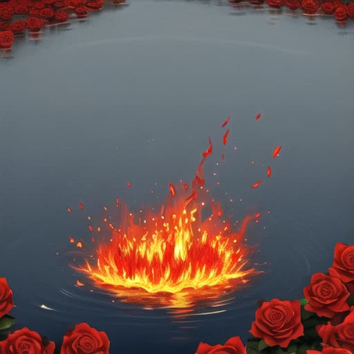  Roses falling into fire escaping water