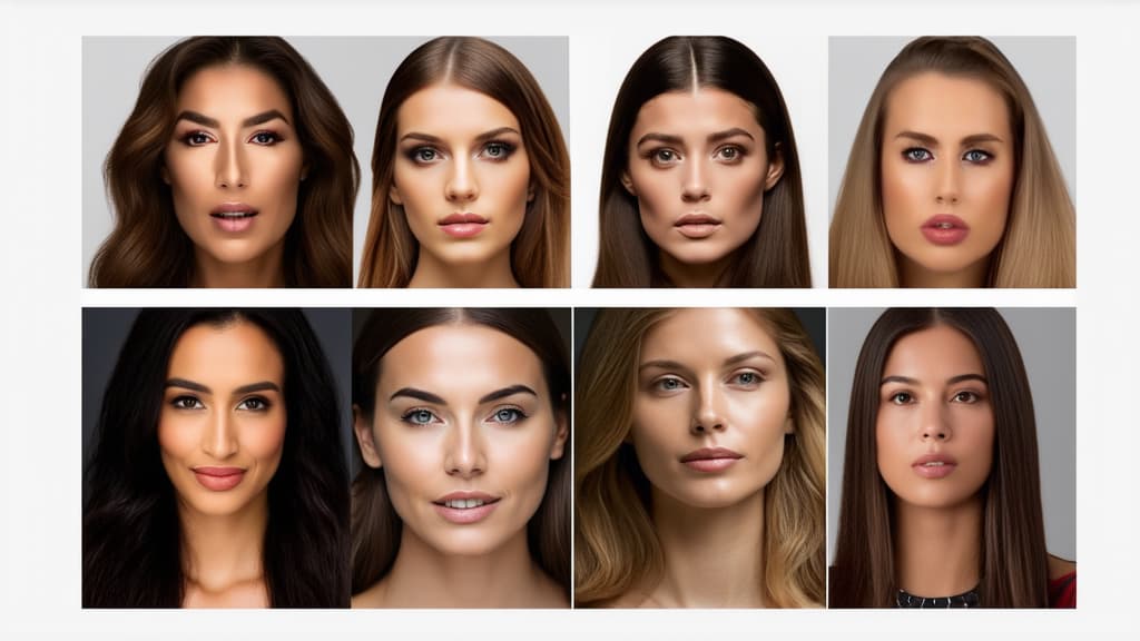  different beauty. set of different female heads on light background. different races and nationalities. ar 16:9, (natural skin texture), highly detailed face, depth of field, hyperrealism, soft light, muted colors