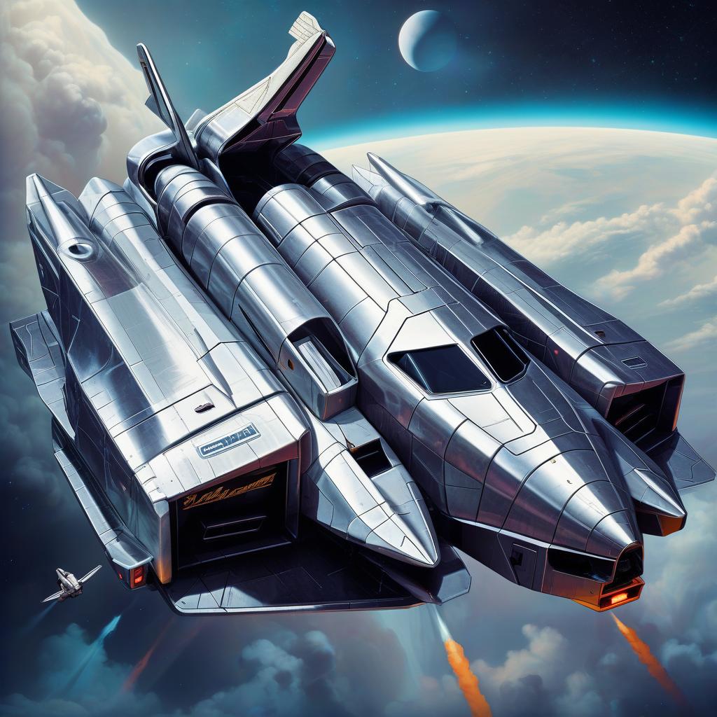  retro game art the space shuttle looks like a lamborghini countach, silver color, in the styles of futurism, dieselpunk and steampunk. . 16 bit, vibrant colors, pixelated, nostalgic, charming, fun