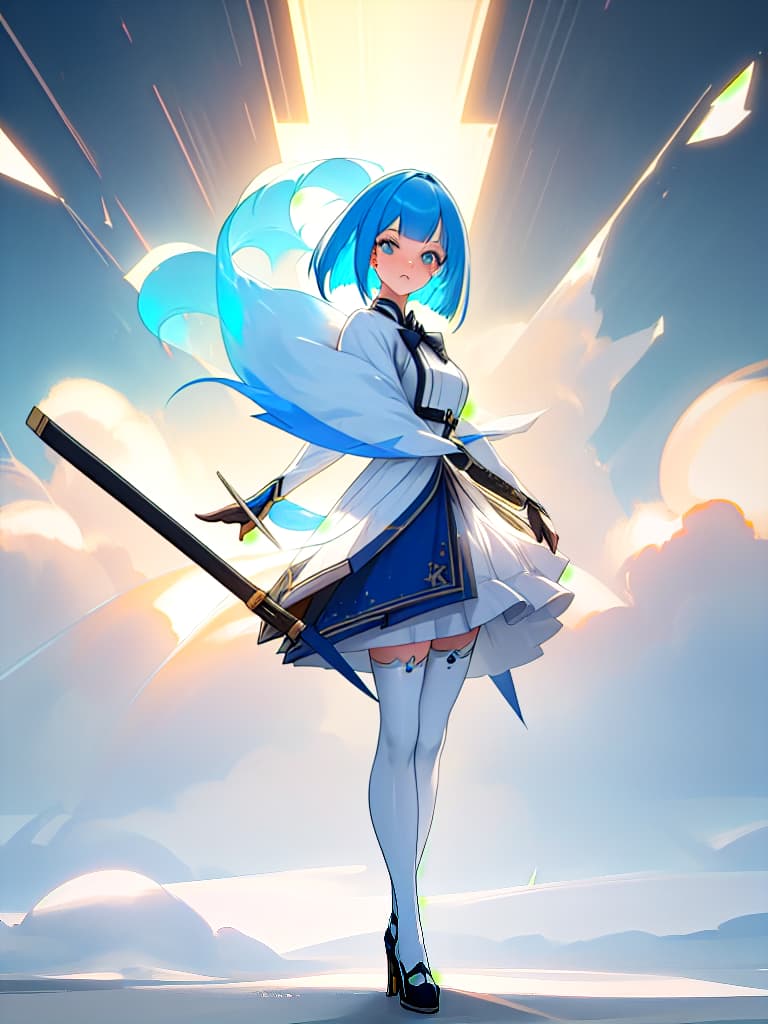  a cute girl with a blue haired bob that draws a big brush in a virtual space, is alive and pops, masterpiece, best quality,8k,ultra detailed,high resolution,an extremely delicate and beautiful,hyper detail hyperrealistic, full body, detailed clothing, highly detailed, cinematic lighting, stunningly beautiful, intricate, sharp focus, f/1. 8, 85mm, (centered image composition), (professionally color graded), ((bright soft diffused light)), volumetric fog, trending on instagram, trending on tumblr, HDR 4K, 8K