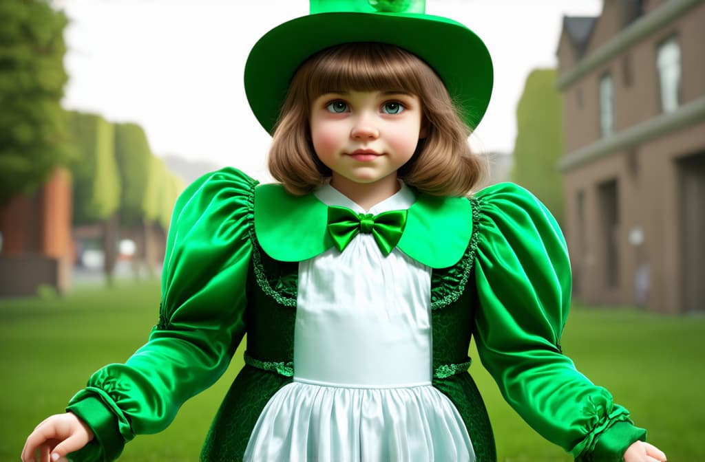  epic realistic, hyperdetailed, (cycles render:1.3), caustics, (glossy:0.58), (artstation:0.82),a little girl dressed for st. patrick's day ar 3:2