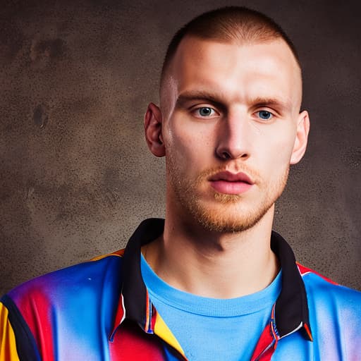 portrait+ style Russian basketball player LGBT queer blonde hunk dude face